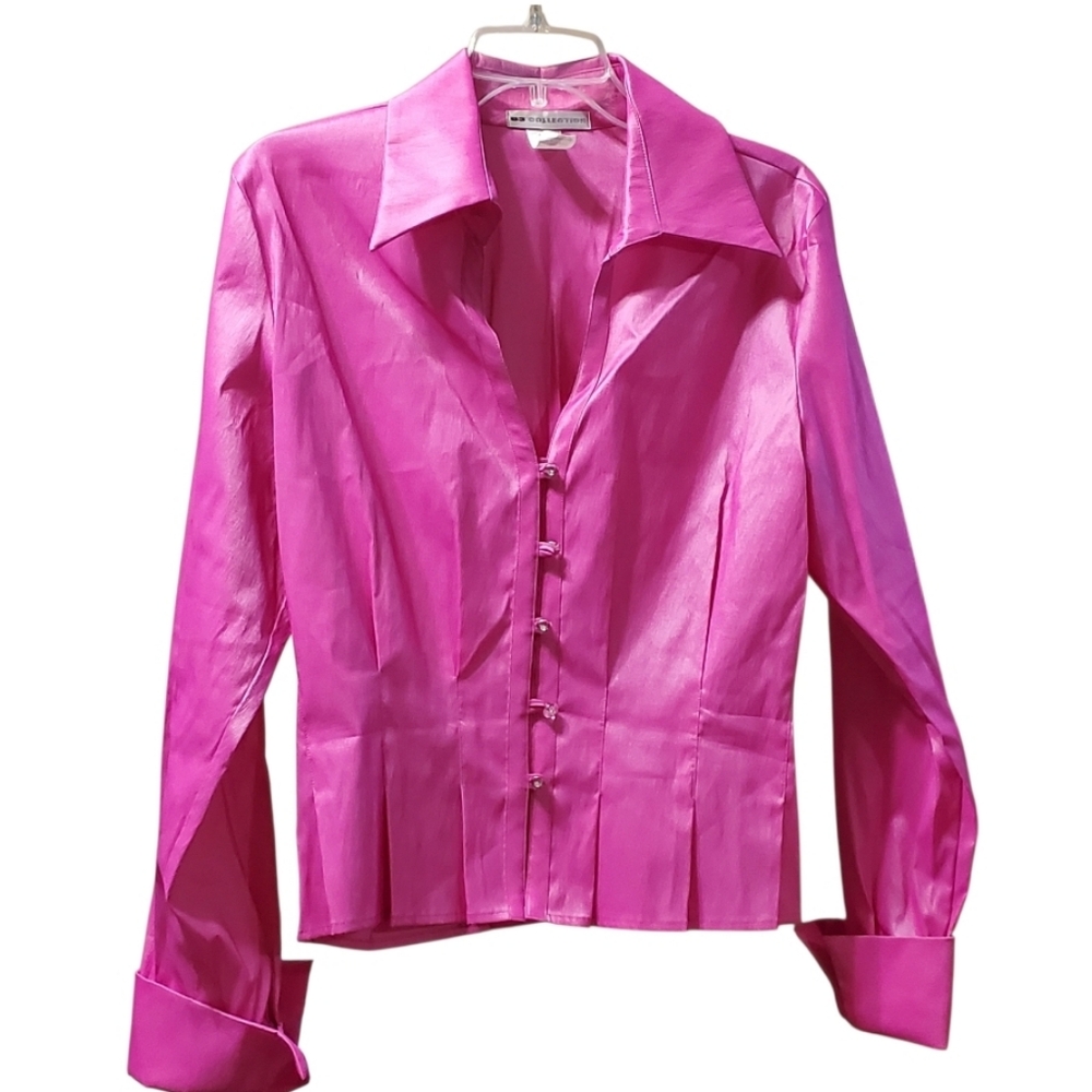 Dressy Blouse Elegant Vibrant Pink With Stunningly Structured Fabric Size 14